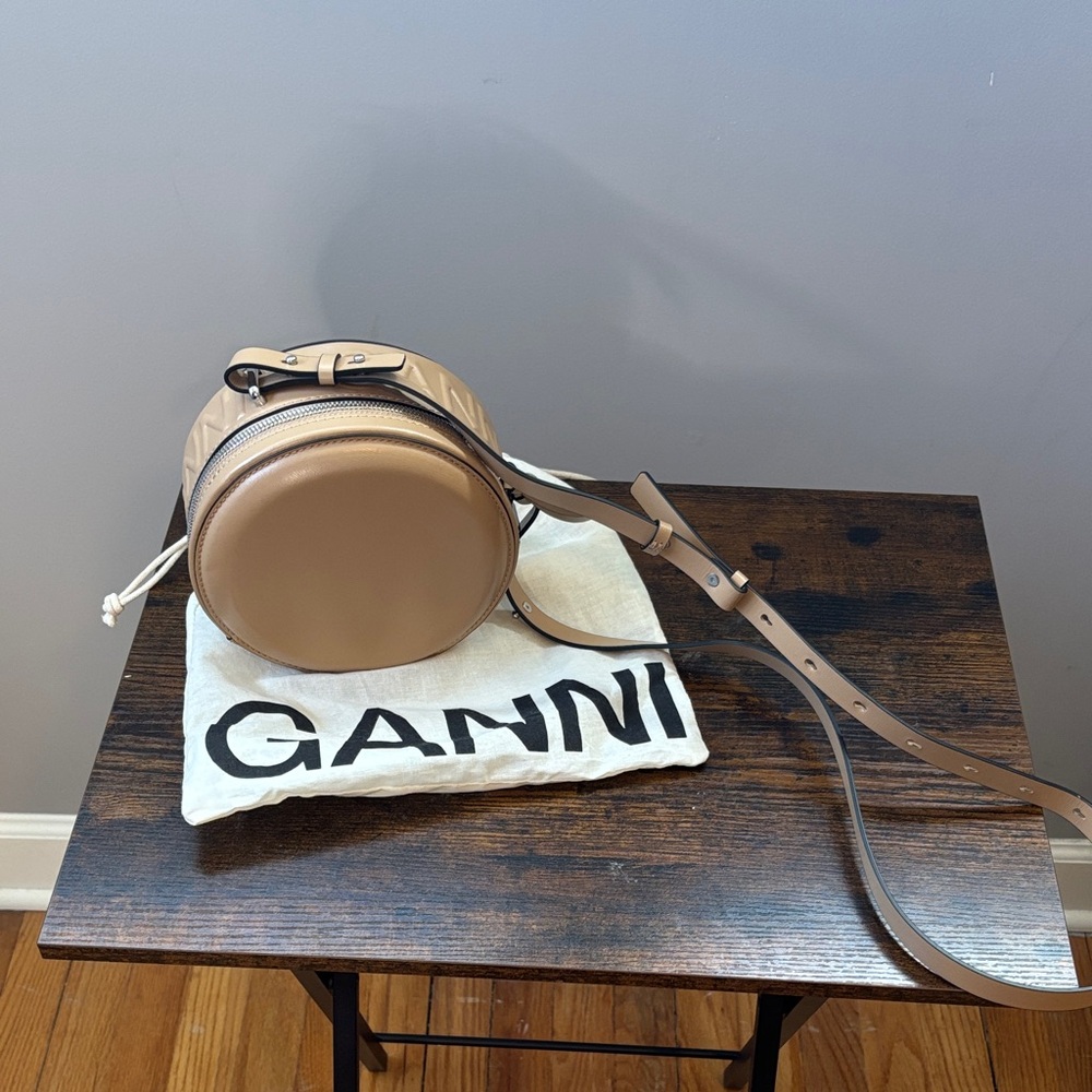 Ganni Round Tan Leather Camera Bag